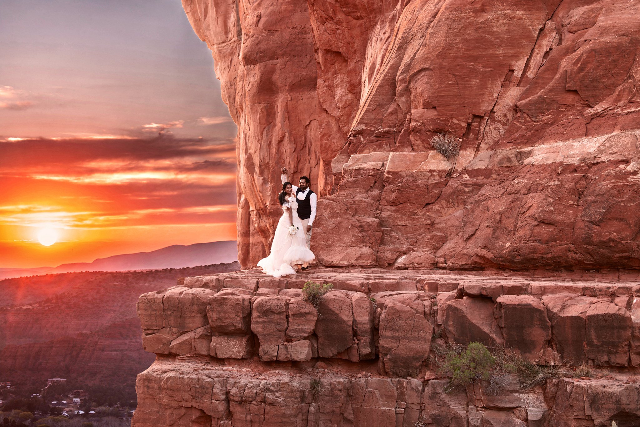 Wedding couple by lake